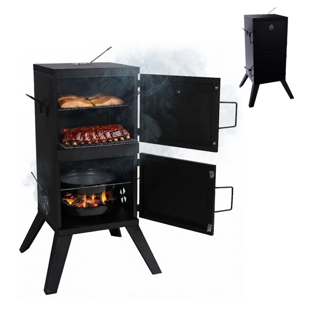 Afumătoare cu cărbune pentru carne și pește, oțel, negru