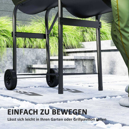 Steel BBQ charcoal grill with thermometer and wheels, 109x60x120 cm