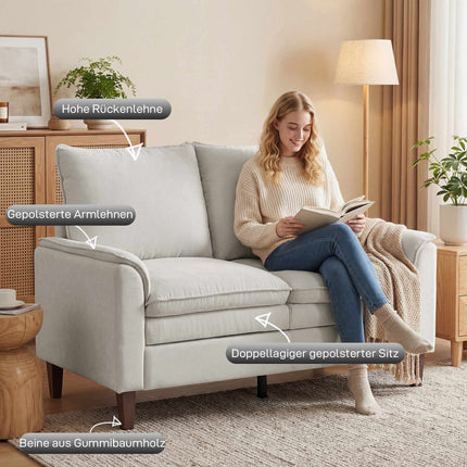 Canapea extensibilă Chenille, crem, pernă 24 cm, spătar înalt