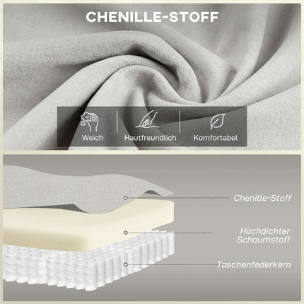 Canapea extensibilă Chenille, crem, pernă 24 cm, spătar înalt