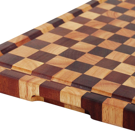 Chequered Wooden Chopping Board with Juice Groove, Acacia, Rubberwood