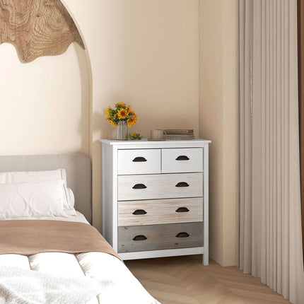 Dulap Depozitare Comodă Cu 5 Sertare, Dulap Sertar Cu Mâner, Anti-Răsturnat, Pentru Dormitor, Sufragerie, Alb, 70 X 38 X 85 Cm