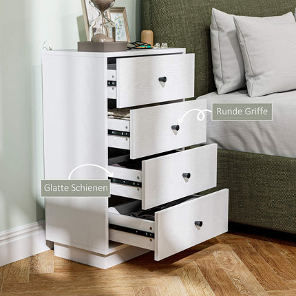 Comodă, bufet cu 4 sertare, dulap din material lemnos, dulap depozitare în stil modern, dulap cu sertare, comodă pentru living, dormitor, hol, 47 x 29 x 75 cm, alb