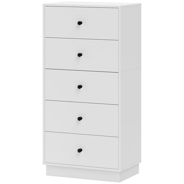 Comodă, bufet cu 5 sertare, dulap din material lemnos, dulap depozitare în stil modern, dulap cu sertare, comodă, dulap pentru living, dormitor, hol, 47 x 29 x 95 cm, alb