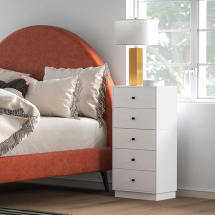 Comodă, bufet cu 5 sertare, dulap din material lemnos, dulap depozitare în stil modern, dulap cu sertare, comodă, dulap pentru living, dormitor, hol, 47 x 29 x 95 cm, alb