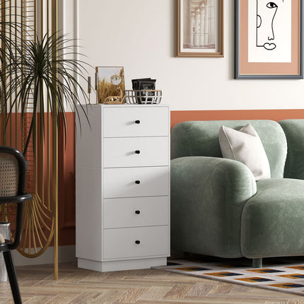 Comodă, bufet cu 5 sertare, dulap din material lemnos, dulap depozitare în stil modern, dulap cu sertare, comodă, dulap pentru living, dormitor, hol, 47 x 29 x 95 cm, alb
