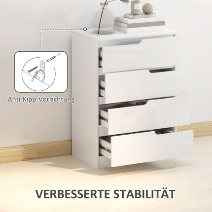High gloss white dresser with 4 drawers, 60x40x85cm