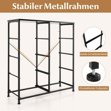 Comodă cu 8 sertare și cadru metalic și comodă din material pentru masă 80 x 30 x 92 cm gri