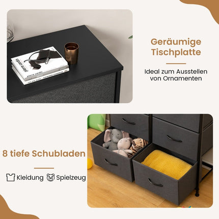 Comodă cu 8 sertare și cadru metalic și comodă din material pentru masă 80 x 30 x 92 cm gri