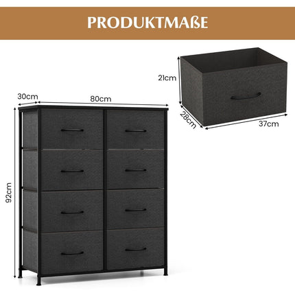 Comodă cu 8 sertare și cadru metalic și comodă din material pentru masă 80 x 30 x 92 cm gri