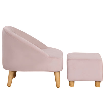 Children's velvet armchair with footstool - Pink, comfortable