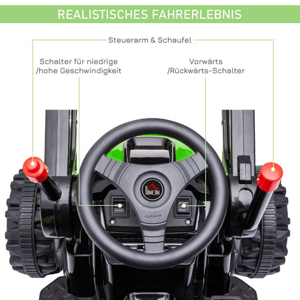 Electric ride-on excavator for children with music, 3-5 years, green