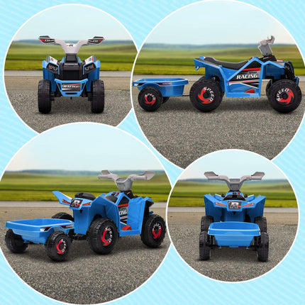 Electric quad bike for children with trailer, 6V, blue, 1.5-3 years