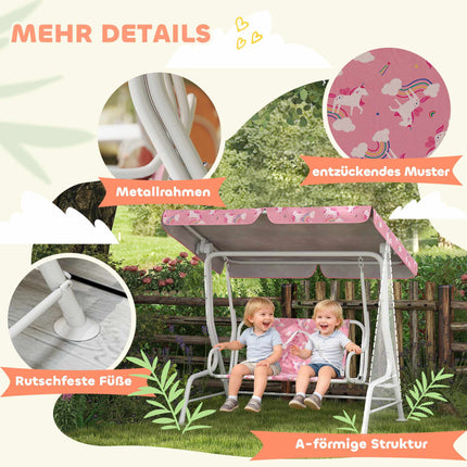 Balansoar pentru copii cu 2 locuri și copertină reglabilă, roz