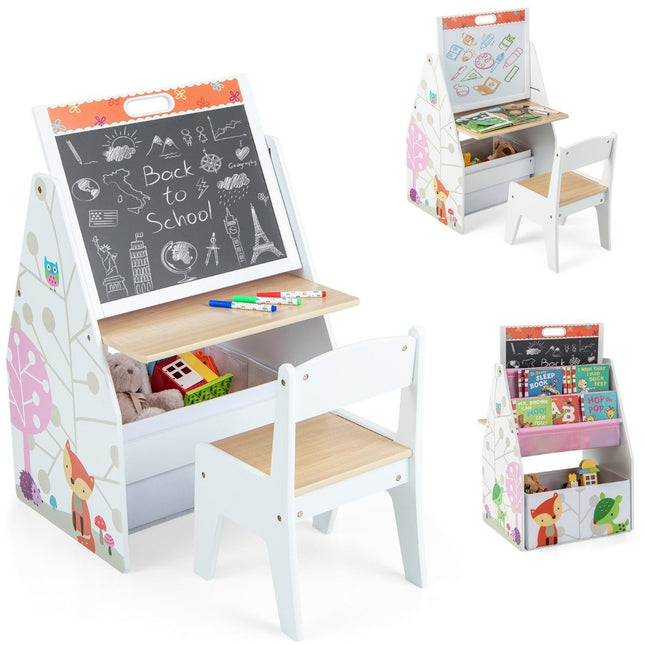 Set de birou și șevalet de artă pentru copii cu tablă magnetică