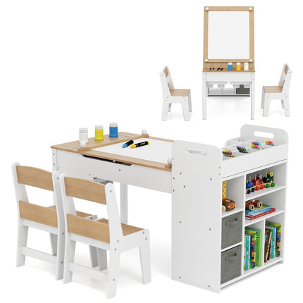 Set de masă pentru artă pentru copii cu 2 scaune, șevalet reglabil