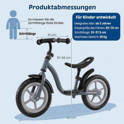 Bicicletă de echilibru pentru copii, reglabilă, ușoară, albastră