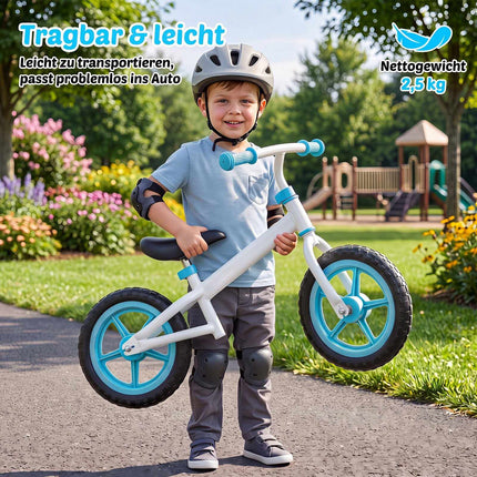 Bicicletă de echilibru albastră pentru copii, ghidon reglabil, capacitate 20 kg