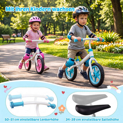 Bicicletă de echilibru albastră pentru copii, ghidon reglabil, capacitate 20 kg