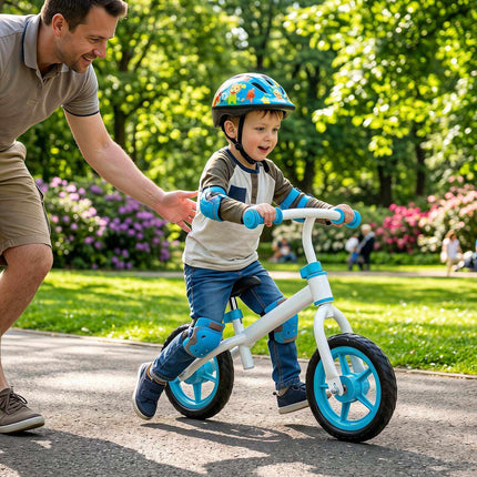 Bicicletă de echilibru albastră pentru copii, ghidon reglabil, capacitate 20 kg