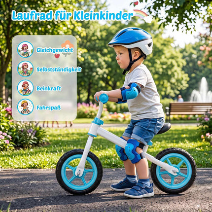 Bicicletă de echilibru albastră pentru copii, ghidon reglabil, capacitate 20 kg