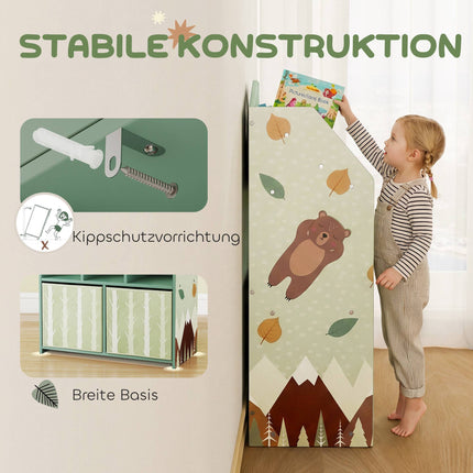 Raft de cărți pentru copii cu 2 sertare din material textil, verde, 91,5 cm