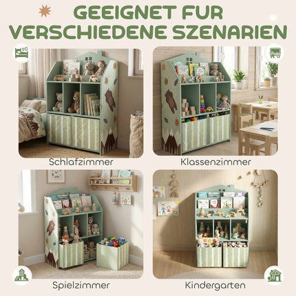 Raft de cărți pentru copii cu 2 sertare din material textil, verde, 91,5 cm