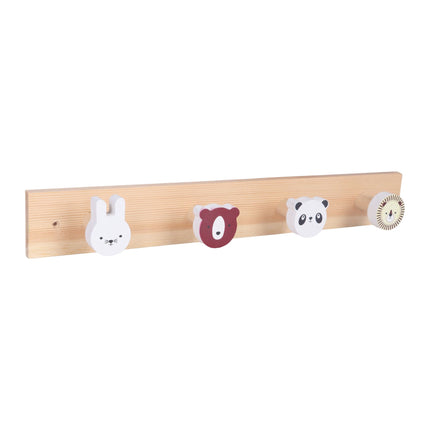 Cuier pentru copii cu 4 cârlige cu animale, multicolor