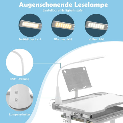Set birou și scaun pentru copii cu lumină LED, înălțime reglabilă