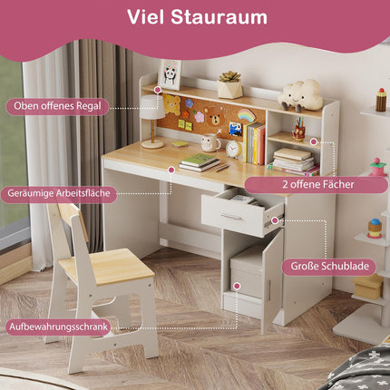 Set birou și scaun pentru copii cu rafturi de depozitare
