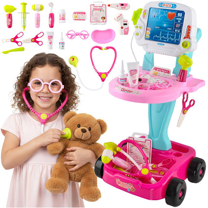 Set de joacă pentru copii cu cărucior și model doctor – 18 piese