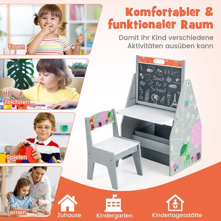 Set de birou și scaun cu două fețe pentru copii cu șevalet