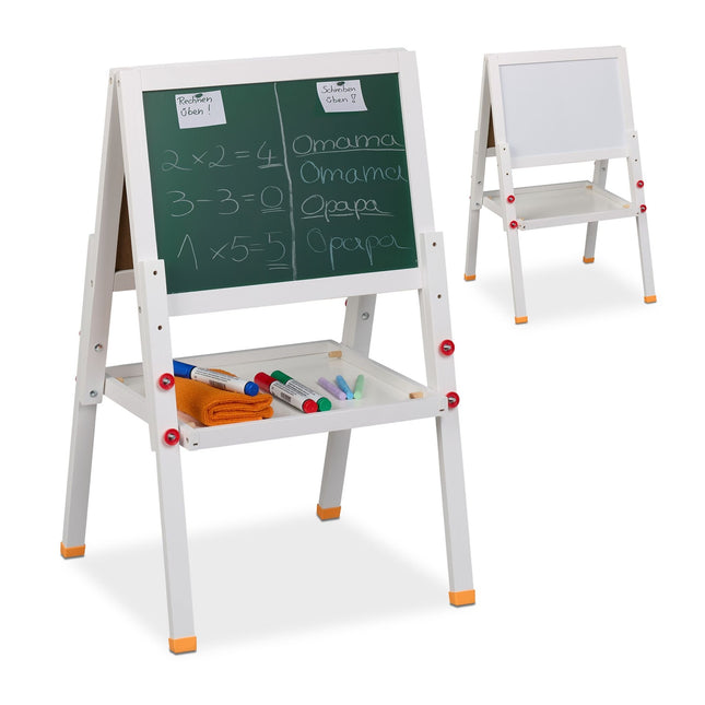 Șevalet de desen pentru copii cu tablă albă și tablă cu cretă