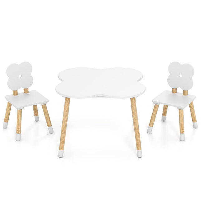 Children's Flower-Shaped Table Set with 2 Chairs, White
