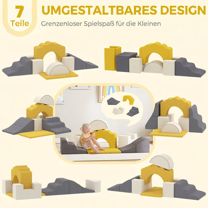 Set de joacă pentru copii din spumă, 7 piese, catifea galbenă