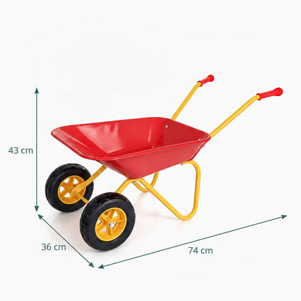 Children's Metal Wheelbarrow with 2 Wheels, Red, 43 x 74 x 36 cm