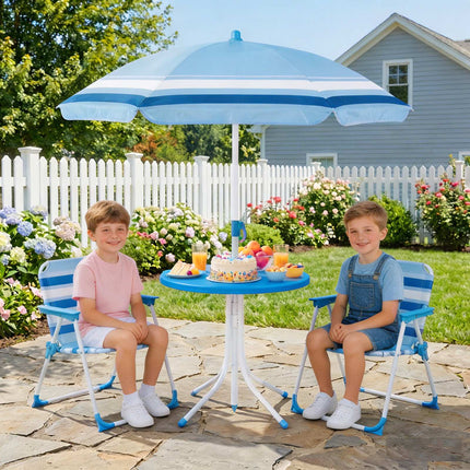 Set masă de picnic pentru copii cu umbrelă reglabilă, albastru