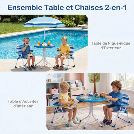 Set masă de picnic pentru copii cu umbrelă reglabilă, albastru