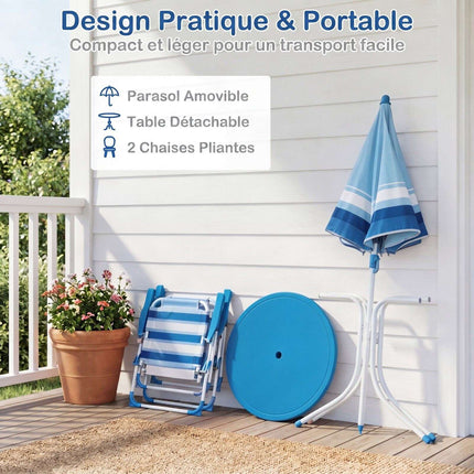 Set masă de picnic pentru copii cu umbrelă reglabilă, albastru