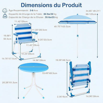Set masă de picnic pentru copii cu umbrelă reglabilă, albastru