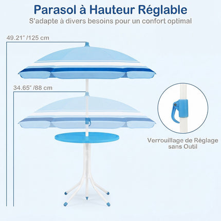 Set masă de picnic pentru copii cu umbrelă reglabilă, albastru