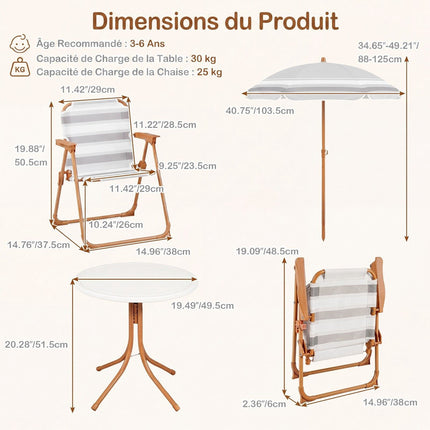 Set masă de picnic pentru copii cu umbrelă reglabilă