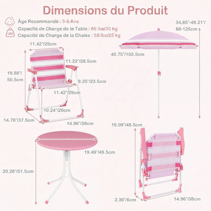 Set masă de picnic pentru copii cu umbrelă reglabilă, roșu