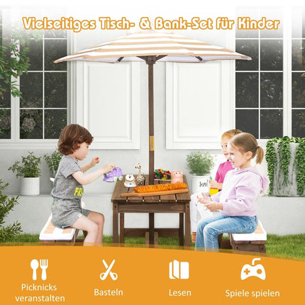Set masă pentru picnic pentru copii cu umbrelă și bănci
