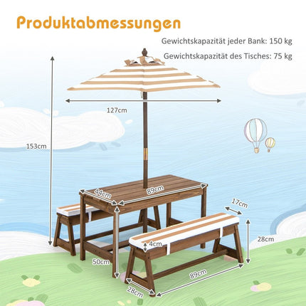 Set masă pentru picnic pentru copii cu umbrelă și bănci