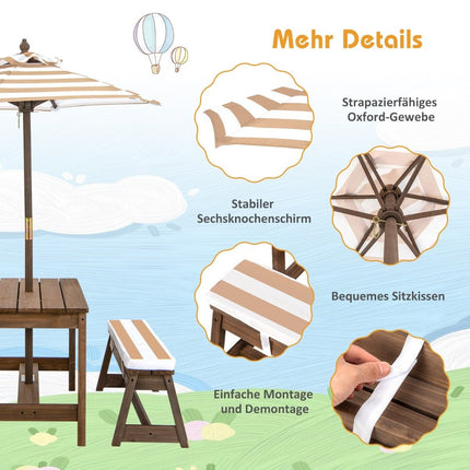 Set masă pentru picnic pentru copii cu umbrelă și bănci