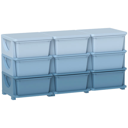 Cutie de depozitare pentru copii, 9 sertare, albastră, plastic