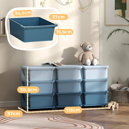 Cutie de depozitare pentru copii, 9 sertare, albastră, plastic