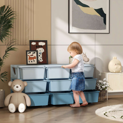 Cutie de depozitare pentru copii, 9 sertare, albastră, plastic