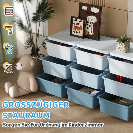 Cutie de depozitare pentru copii, 9 sertare, albastră, plastic